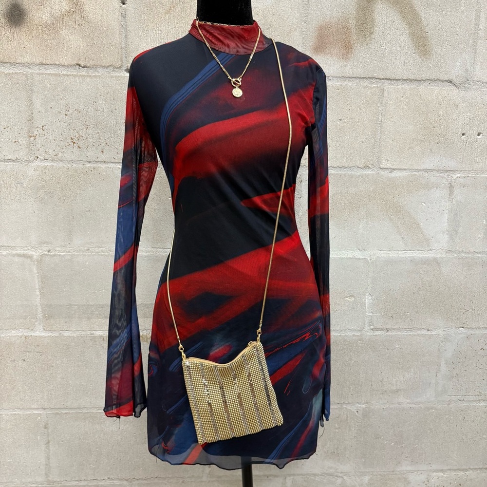 Nordstrom Edikted Mock Neck Long Sleeve Mesh Minidress, size Small